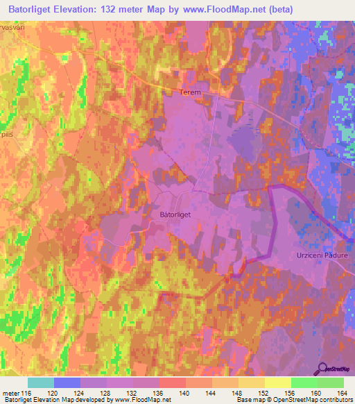 Batorliget,Hungary Elevation Map
