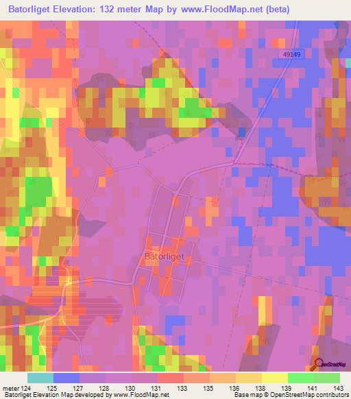 Batorliget,Hungary Elevation Map