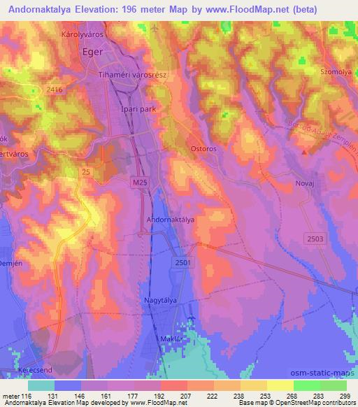 Andornaktalya,Hungary Elevation Map