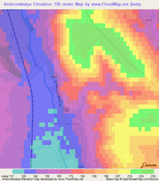 Andornaktalya,Hungary Elevation Map