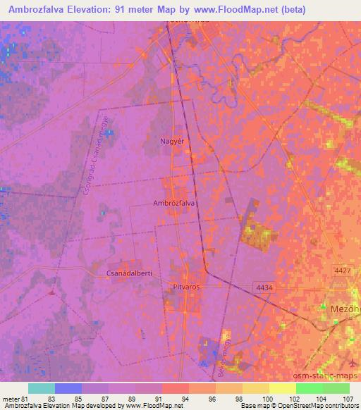 Ambrozfalva,Hungary Elevation Map