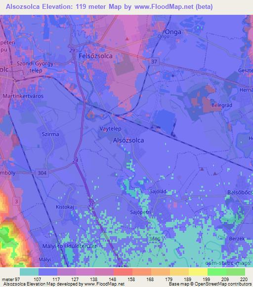 Alsozsolca,Hungary Elevation Map
