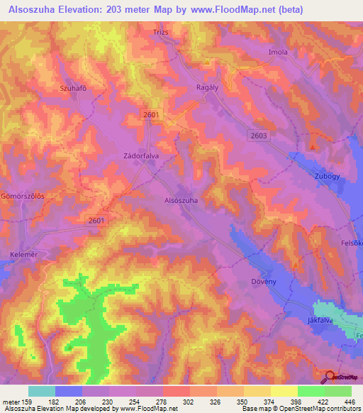 Alsoszuha,Hungary Elevation Map
