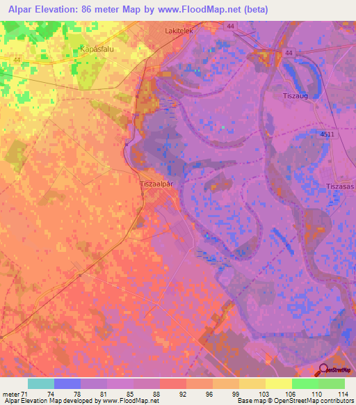Alpar,Hungary Elevation Map