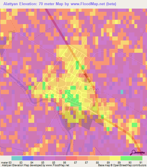 Alattyan,Hungary Elevation Map