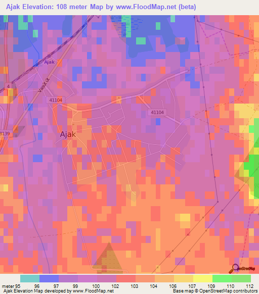 Ajak,Hungary Elevation Map
