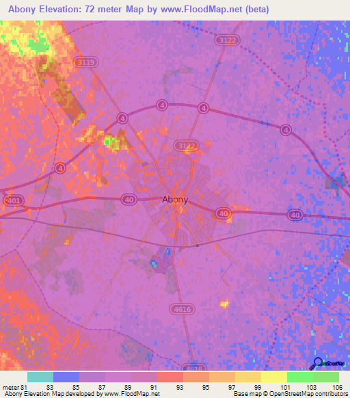Abony,Hungary Elevation Map
