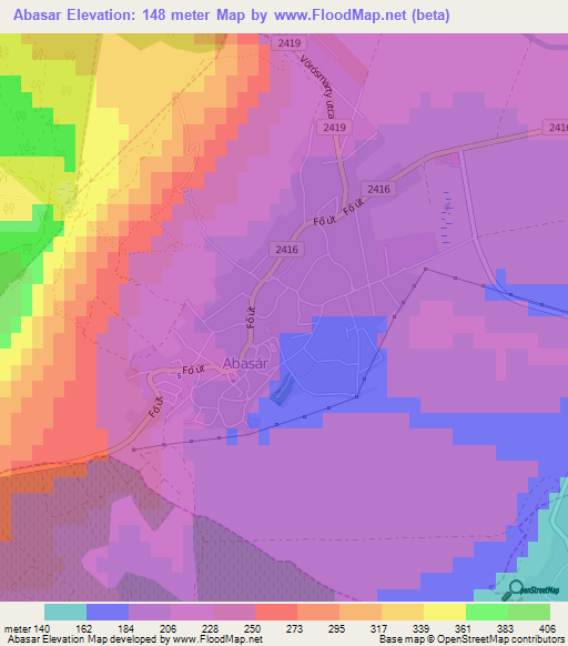 Abasar,Hungary Elevation Map