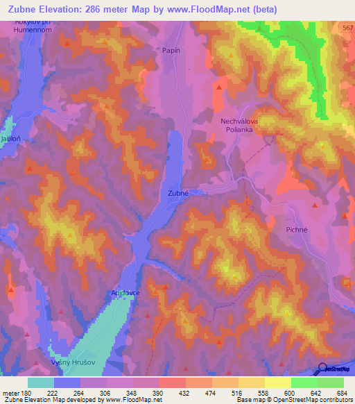 Zubne,Slovakia Elevation Map