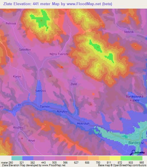 Zlate,Slovakia Elevation Map