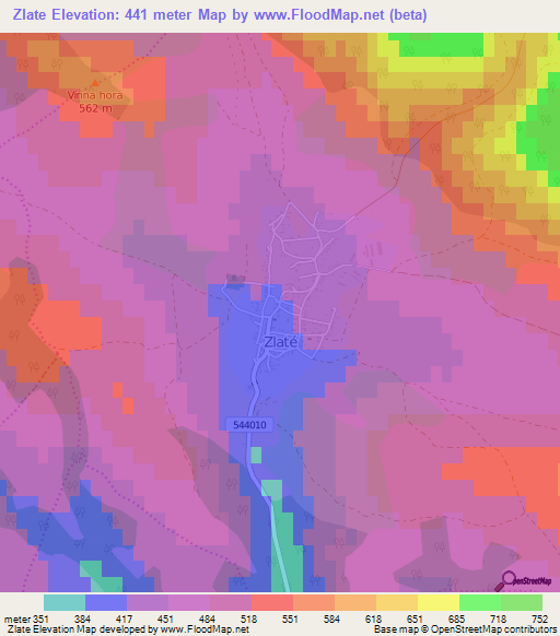 Zlate,Slovakia Elevation Map