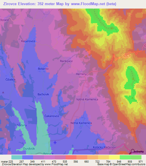Zirovce,Slovakia Elevation Map