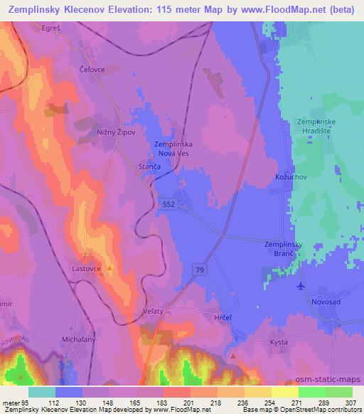 Zemplinsky Klecenov,Slovakia Elevation Map