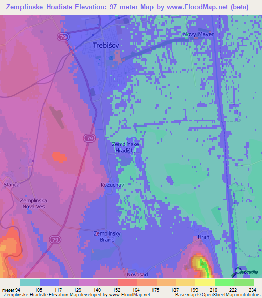 Zemplinske Hradiste,Slovakia Elevation Map