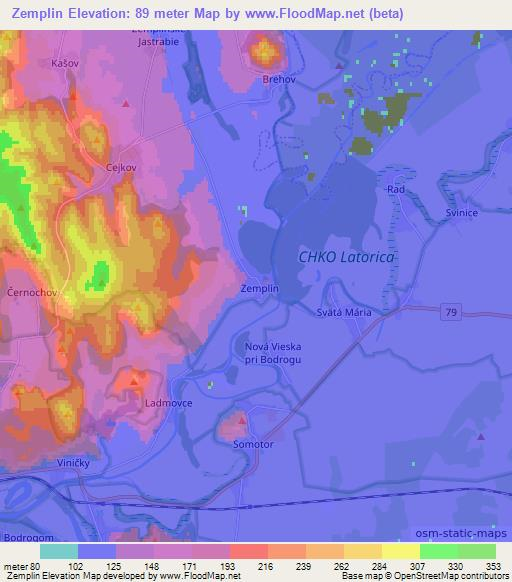 Zemplin,Slovakia Elevation Map