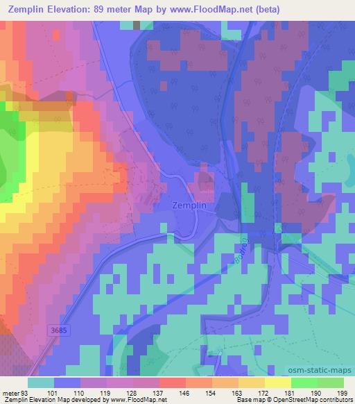 Zemplin,Slovakia Elevation Map