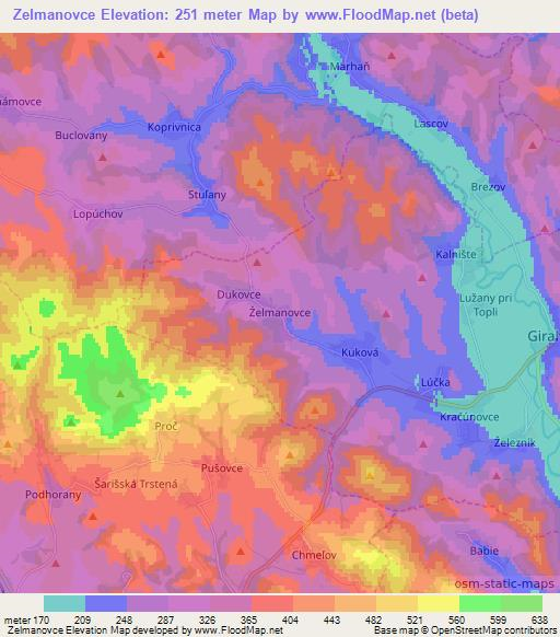 Zelmanovce,Slovakia Elevation Map