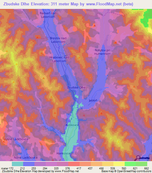 Zbudske Dlhe,Slovakia Elevation Map