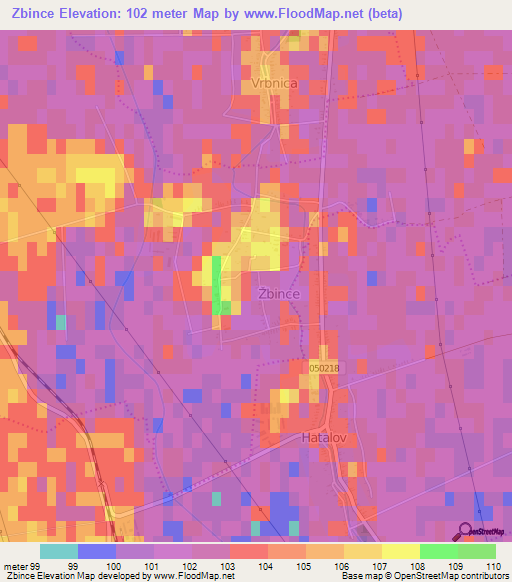 Zbince,Slovakia Elevation Map