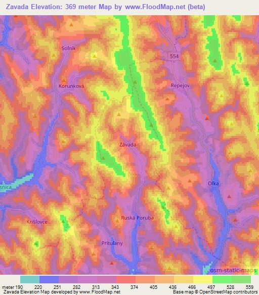 Zavada,Slovakia Elevation Map