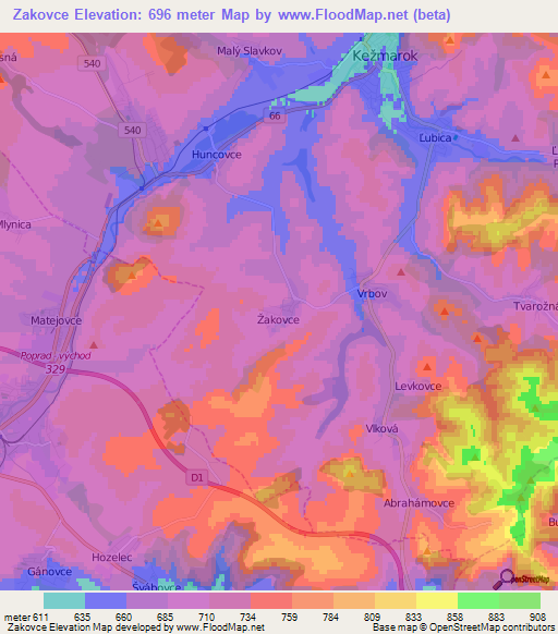 Zakovce,Slovakia Elevation Map