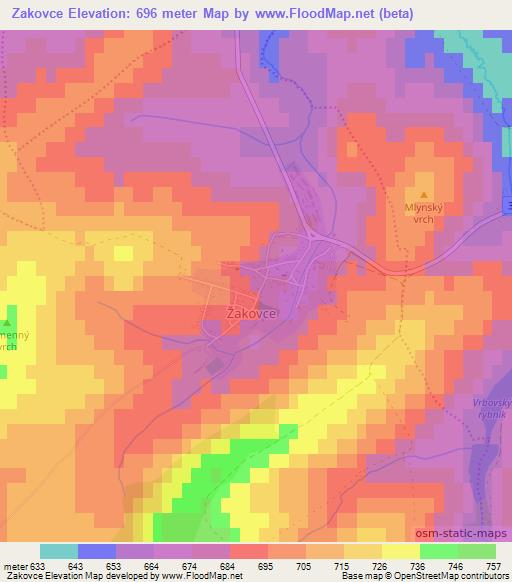 Zakovce,Slovakia Elevation Map