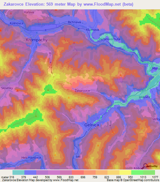 Zakarovce,Slovakia Elevation Map