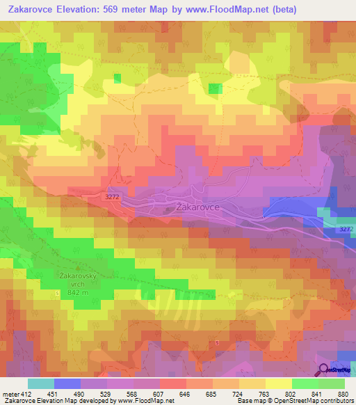 Zakarovce,Slovakia Elevation Map