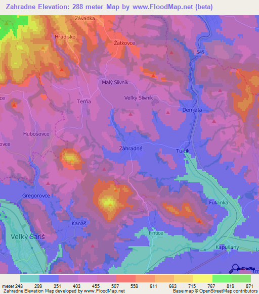 Zahradne,Slovakia Elevation Map