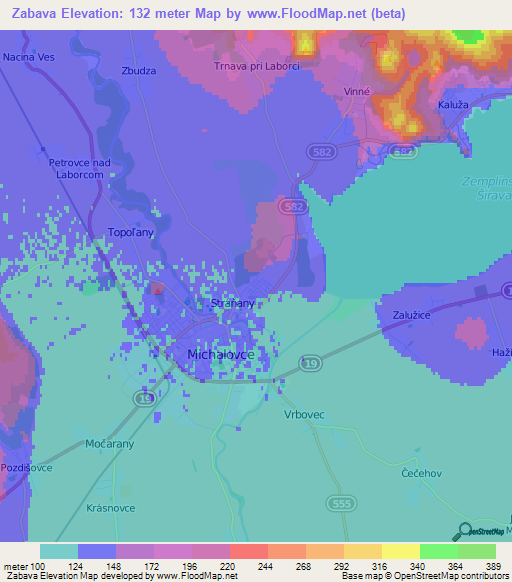 Zabava,Slovakia Elevation Map