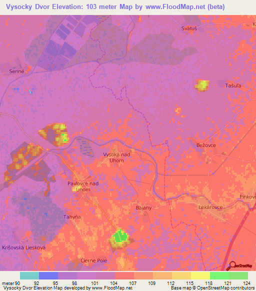 Vysocky Dvor,Slovakia Elevation Map