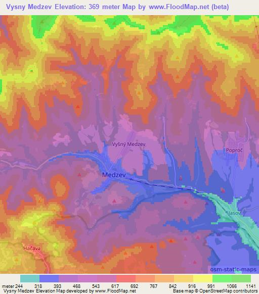 Vysny Medzev,Slovakia Elevation Map