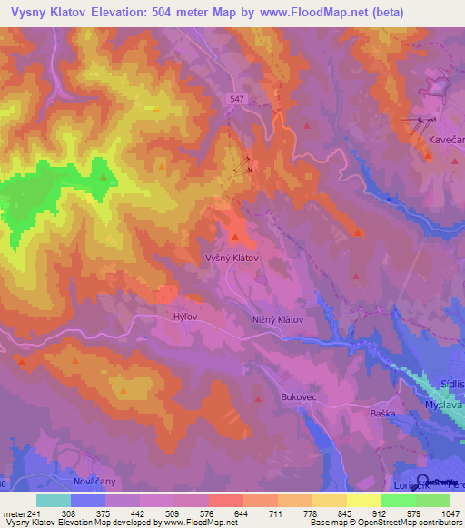 Vysny Klatov,Slovakia Elevation Map