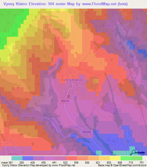 Vysny Klatov,Slovakia Elevation Map
