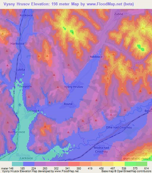 Vysny Hrusov,Slovakia Elevation Map