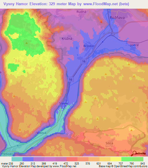 Vysny Hamor,Slovakia Elevation Map