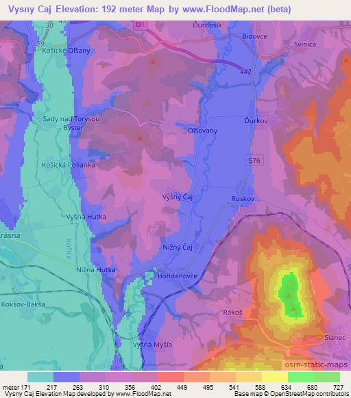 Vysny Caj,Slovakia Elevation Map