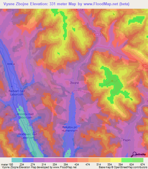 Vysne Zbojne,Slovakia Elevation Map