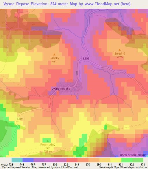 Vysne Repase,Slovakia Elevation Map