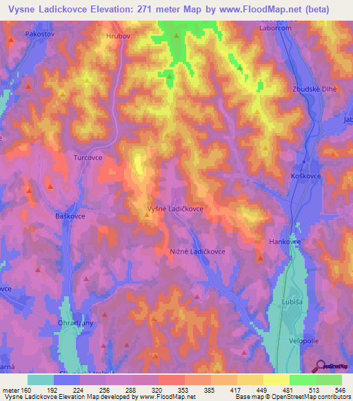 Vysne Ladickovce,Slovakia Elevation Map