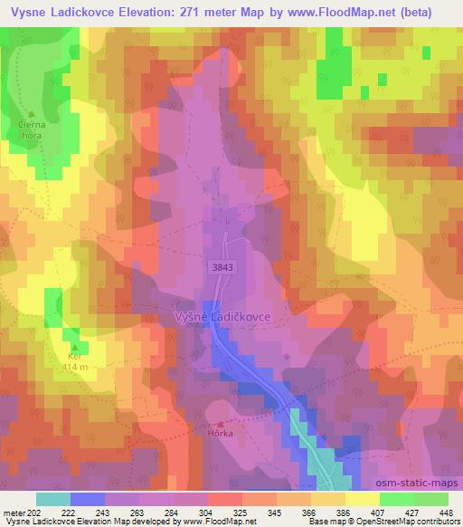 Vysne Ladickovce,Slovakia Elevation Map