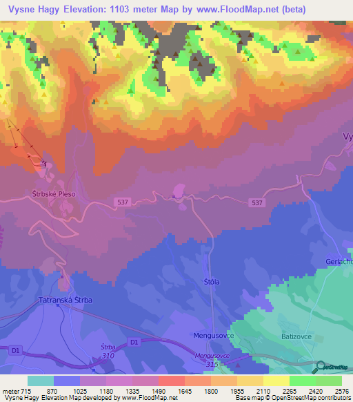 Vysne Hagy,Slovakia Elevation Map