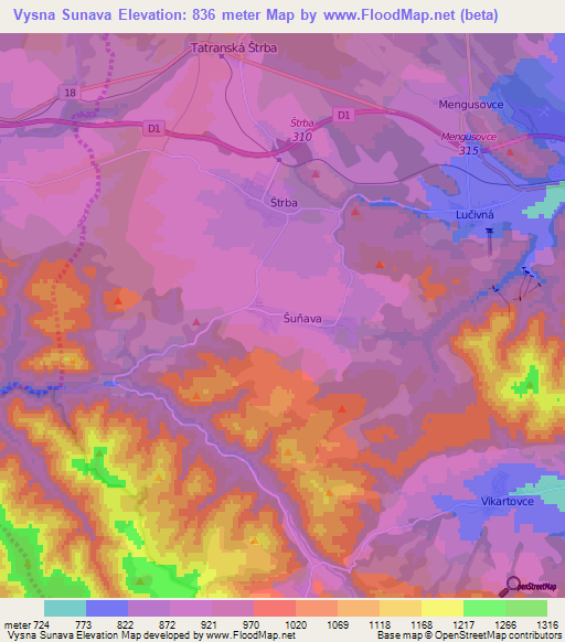 Vysna Sunava,Slovakia Elevation Map