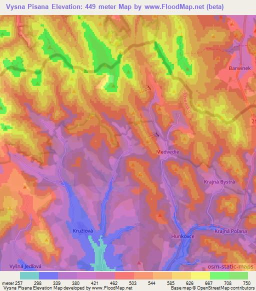 Vysna Pisana,Slovakia Elevation Map