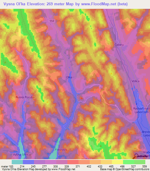 Vysna Ol'ka,Slovakia Elevation Map