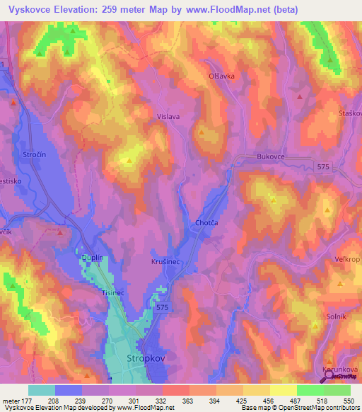Vyskovce,Slovakia Elevation Map