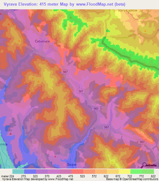 Vyrava,Slovakia Elevation Map