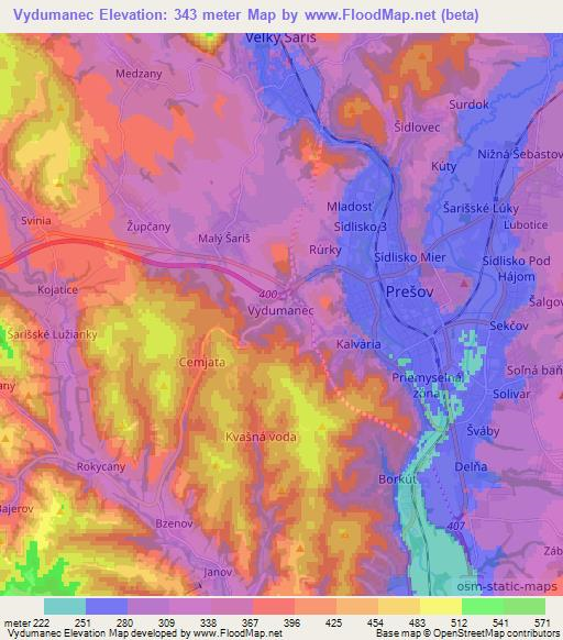 Vydumanec,Slovakia Elevation Map