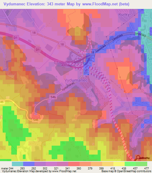 Vydumanec,Slovakia Elevation Map