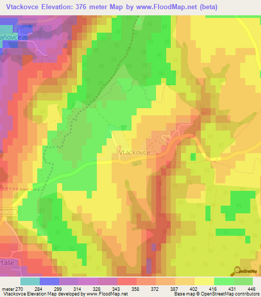 Vtackovce,Slovakia Elevation Map